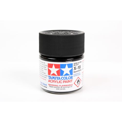 TAMIYA: Tinta Acrílica X-18 PRETO SEMI BRILHO – 23ml