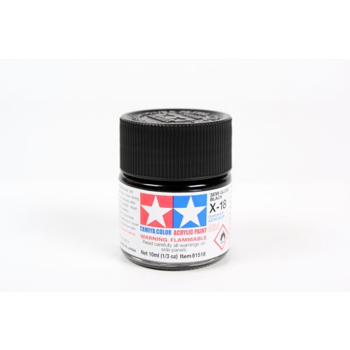 TAMIYA: Tinta Acrílica Mini X-18 PRETO SEMI BRILHO - 10ml